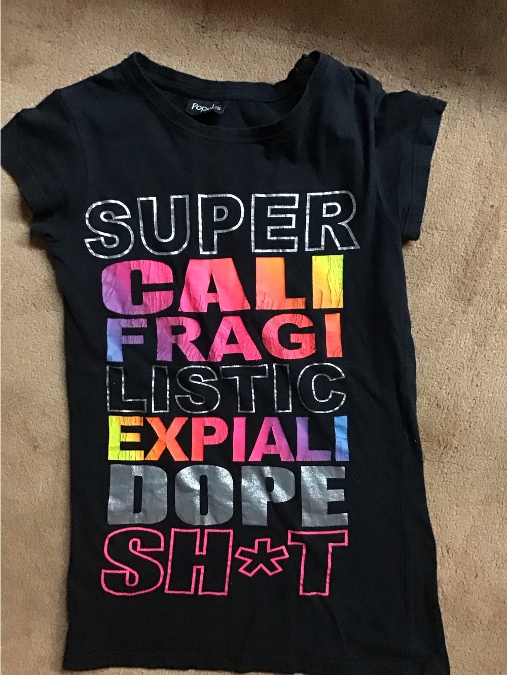 Poprocks Black Short Sleeve Graphic Tee with Multicolor Text